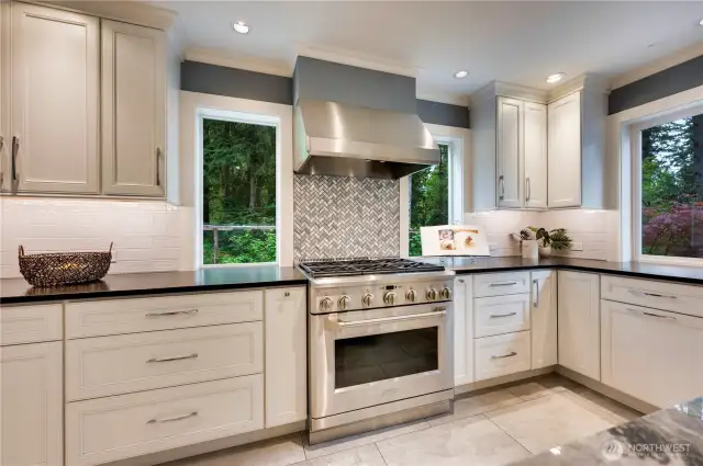 2016 remodel and expansion of kitchen, with thoughtful touches, including expansive windows and many storage drawers.