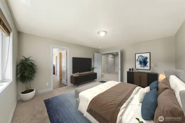 Primary Bedroom - French doors to enter the private suite. (Virtually staged)