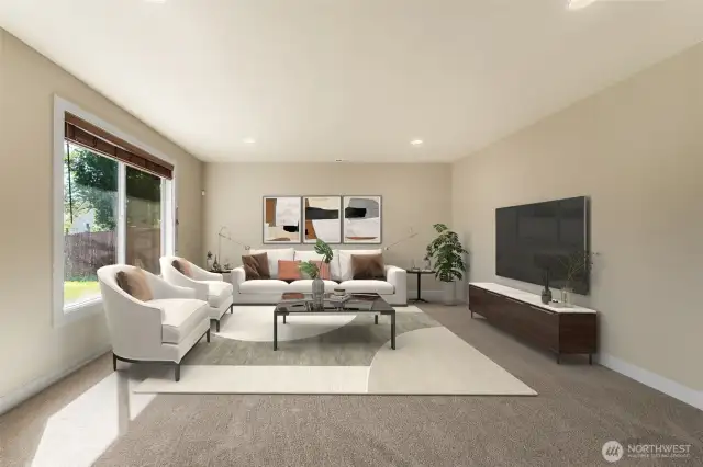 Family room with plenty of space for furniture. (virtually staged)