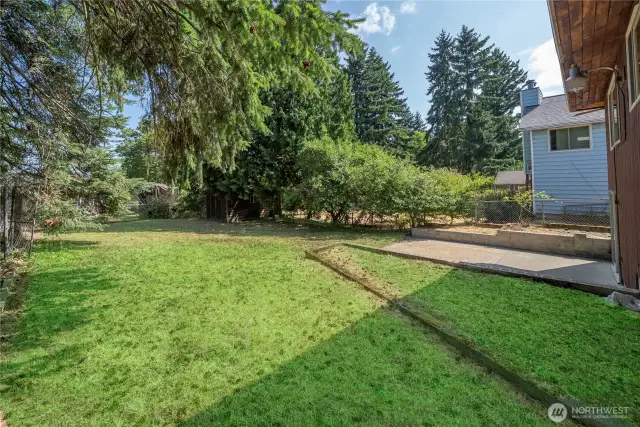 Backyard is fenced and relatively level.