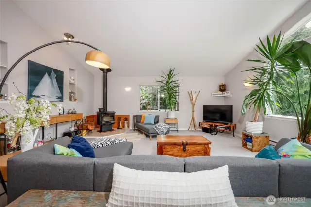 Living room with vaulted ceilings