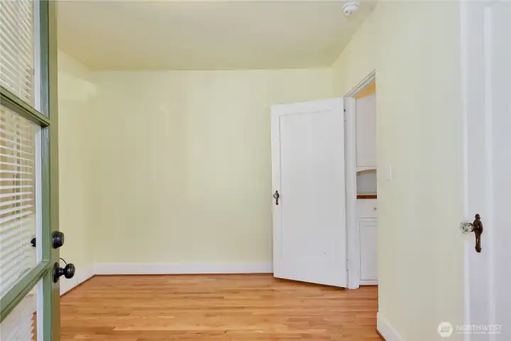Exterior door enters into the the 1st bedroom on the main floor.