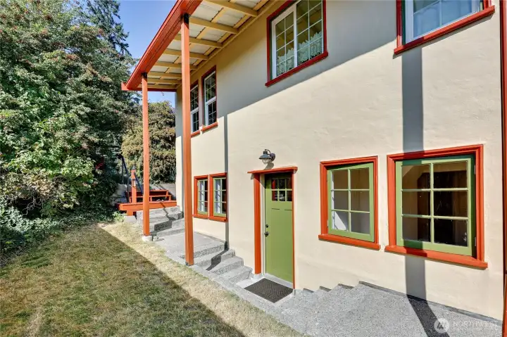 The south side of the home has its own private ingress egress from the basement living area.