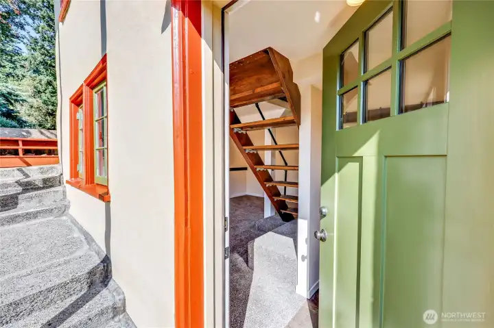 Enter into the basement from the outside.