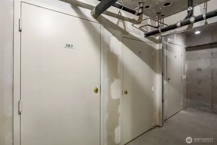 Private storage room located in the common garage for those larger or seasonal items.