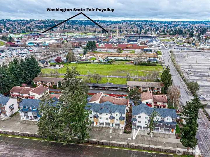 areal photo showing great location near the fairgrounds district and downtown Puyallup