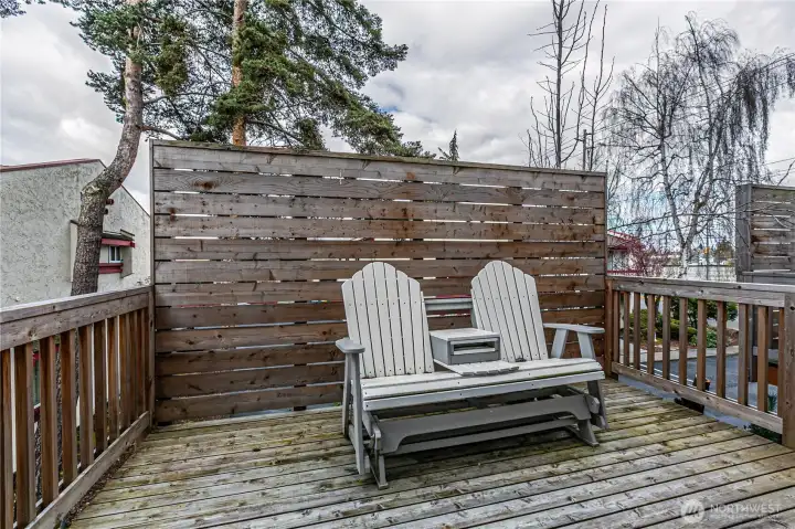 nice outside deck on the main living area floor for great year round enjoyment.  this view facing west