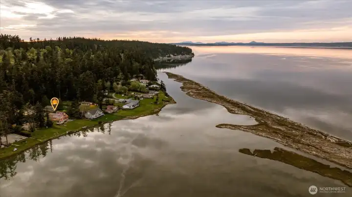 Race Lagoon showing the entrance to Saratoga Passage where there is a mooring buoy for this property.