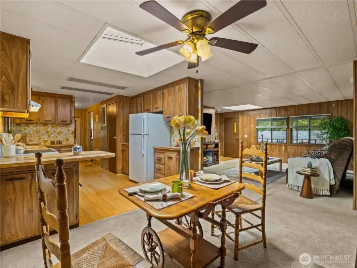 The warm wood colored paneling give this home a nice feel.