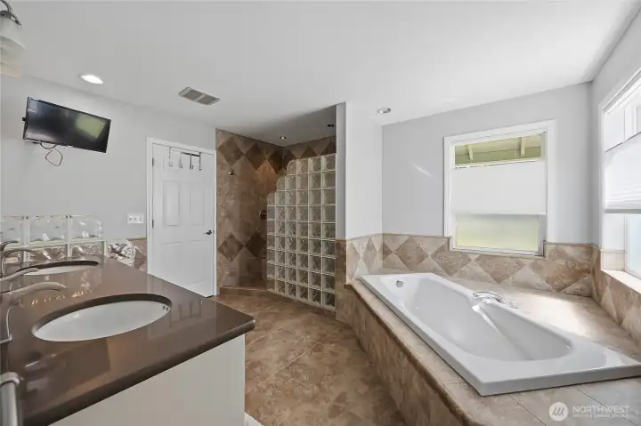 Primary bathroom with California Closet system