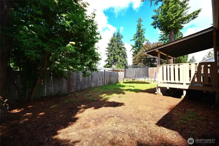 Fully fenced backyard providing privacy, security, and space for pets or play