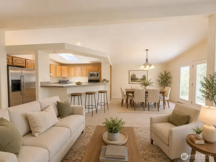 Open style kitchen with bar and great room Open style kitchen with bar and great room