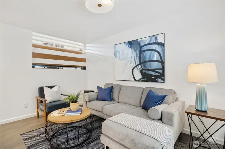 MCM architectural open slats to living room MCM architectural open slats to living room