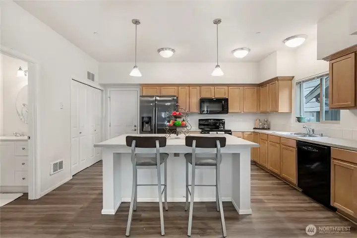 Kitchen with new flooring. Kitchen with new flooring.