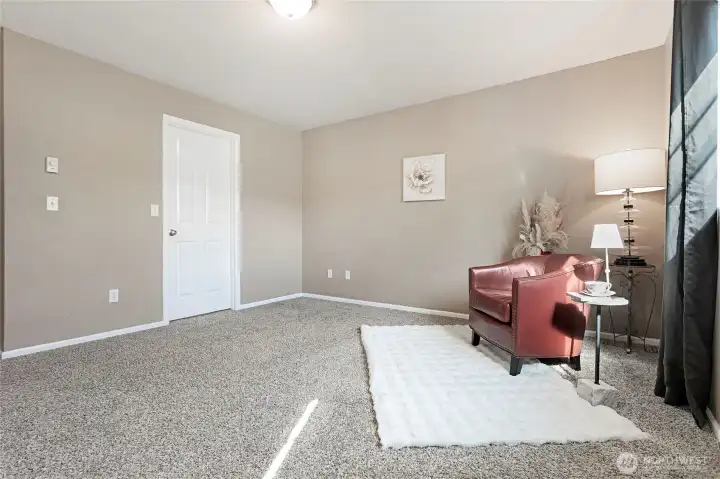 Primary Bedroom with ensuite. Door to bathroom is left-center. Primary Bedroom with ensuite. Door to bathroom is left-center.