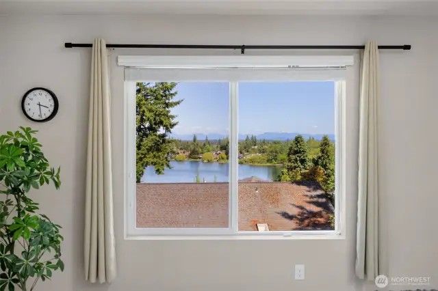View of Martha Lake and Cascade mountains from Primary bedroom