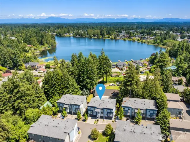 Building has a view of Martha Lake and is located near park at Martha Lake