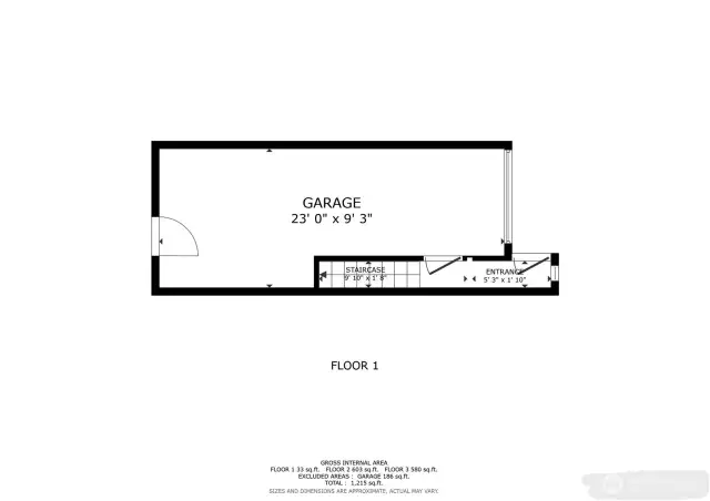 Attached tandem garage /first floor floorplan