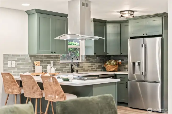 Stunning Kitchen Sage Cabinets! All new SS Appliances!