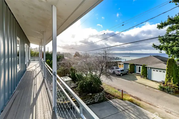 View of the Sound and Tacoma on the deck w/treks decking & galvanized railings