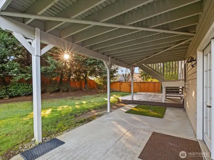 This covered patio is off of the family room.
