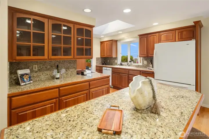 kitchen island is a great place to gather around and entertain.