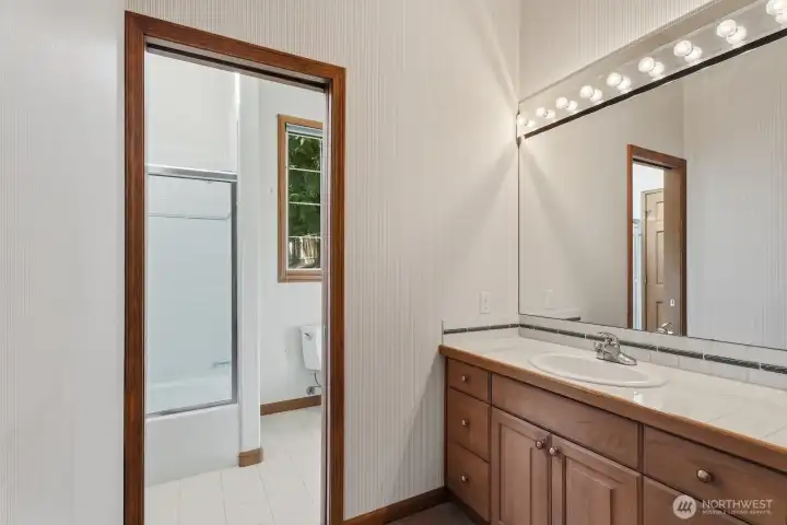 Bedroom 3 vanity.they share a toilet and tub/shower.