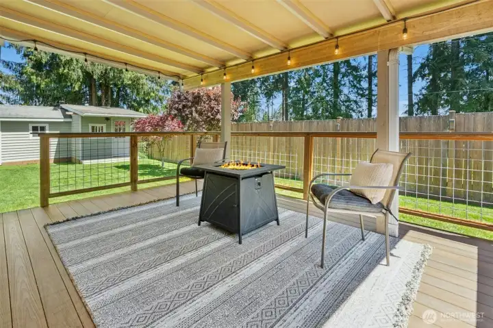Enjoy moring coffee on your spacious, covered Trex deck.