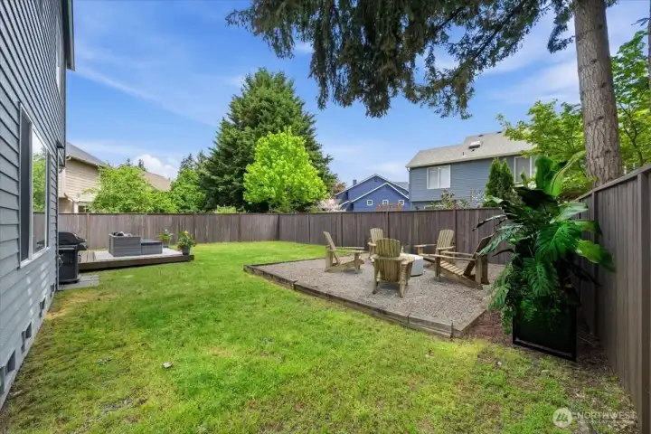 Fully fenced flat backyard--ready for play, planting and entertaining!