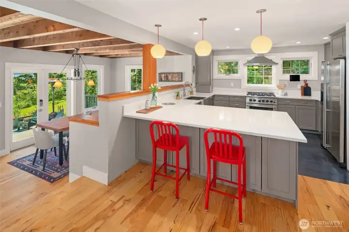 A custom chef's kitchen with many clever features. A custom chef's kitchen with many clever features.