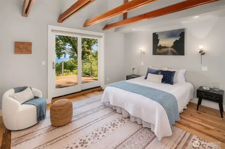 Retreat upstairs to a gorgeous primary suite complete with view deck. Retreat upstairs to a gorgeous primary suite complete with view deck.