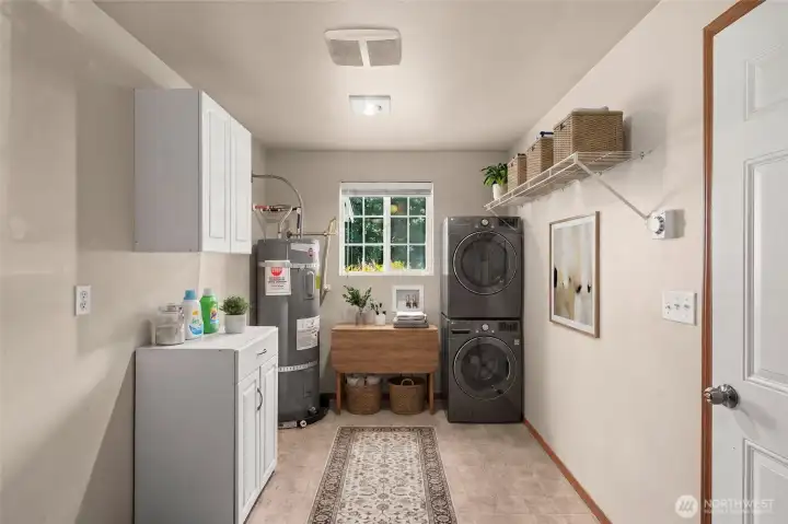 Spacious laundry room with ample storage and workspace. Spacious laundry room with ample storage and workspace.