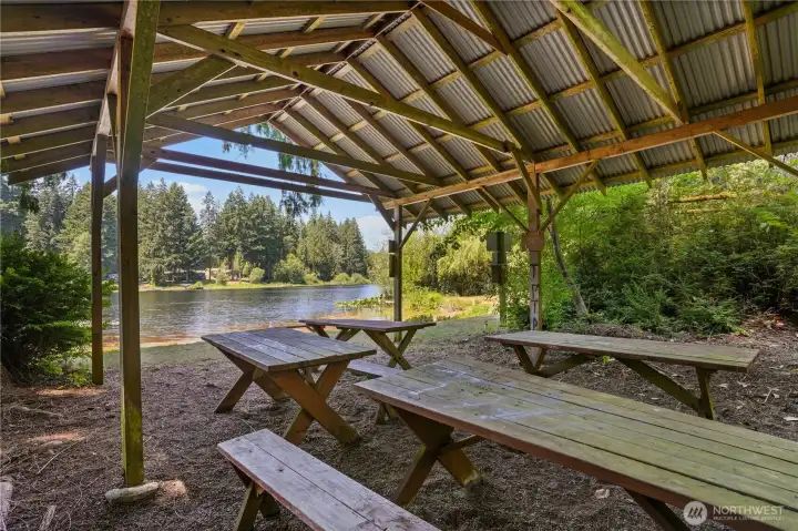 This enclosure doubles as a picnic area for the residents, providing shelter from the elements. This enclosure doubles as a picnic area for the residents, providing shelter from the elements.