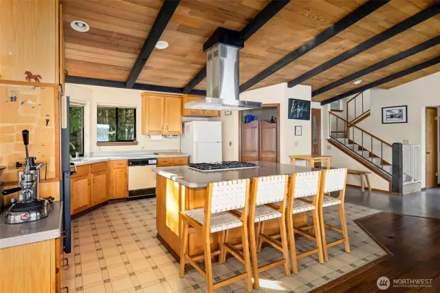 Generous kitchen with breakfast bar, walk in pantry, and windows that serve up a daily helping of the peaceful view.