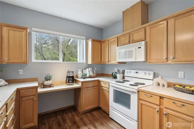This kitchen was opened up to allow for better access, and also recently received new flooring and countertops to make the space accessible to wheelchairs.