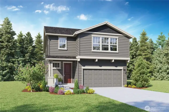 Sellwood Plan Marketing Rendering - Depictions of homes or other features are artist conceptions. Hardscape, landscape, and other items shown may be decorator suggestions that are not included in the purchase price and availability may vary. No view is promised. Views may also be altered by subsequent development, construction and tree growth and landscaping