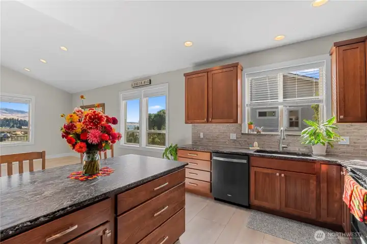 Kitchen with Leather Granite & Quality Cabinets