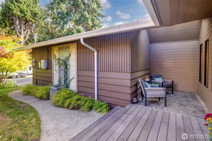 Solar panels were installed in 2022 and save a ton on the electricity bill. The composite deck with a covered sitting area in the front yard adds to the vibe.