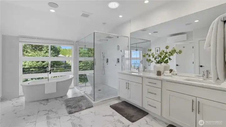 Spa-inspired primary bath with soaking tub.