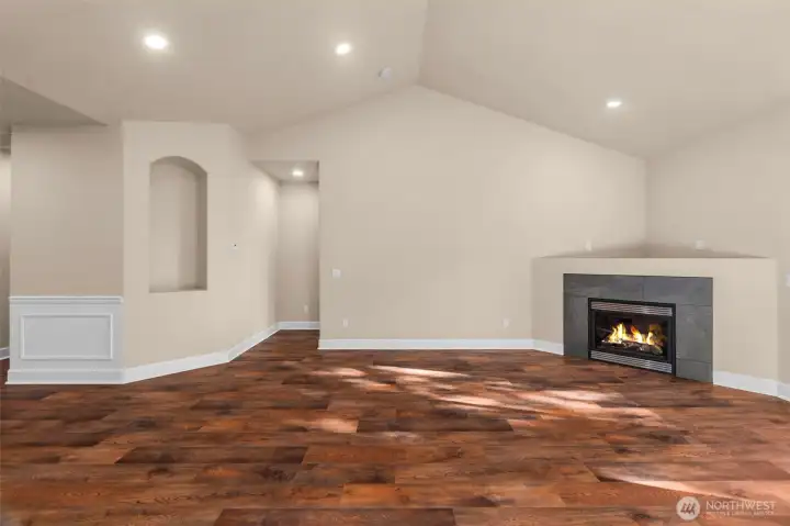 Primary bedroom entrance off of the great room and is separate from bedrooms two and three.