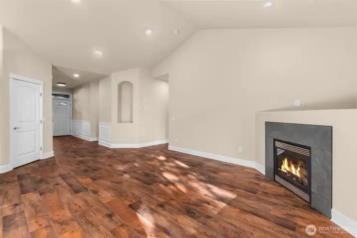 View toward the front door. Primary entrance right off the great room and the bedroom and bathroom wing is off the entrance.