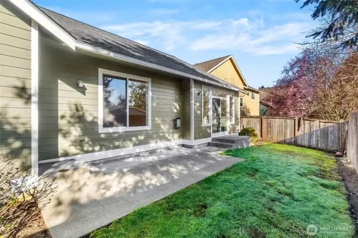 The patio has direct access from the dining nook and primary suite.