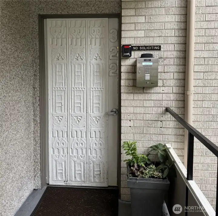 Secure entry into common area (mail, basmeent storage, extra laundry facilities, and small library.