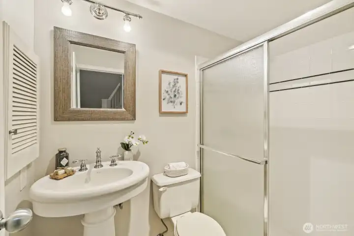 3/4 bathroom on the lower level.