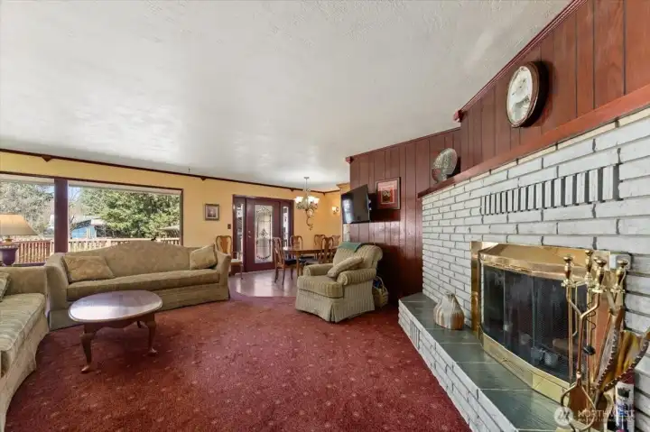 Living room with wood fireplace