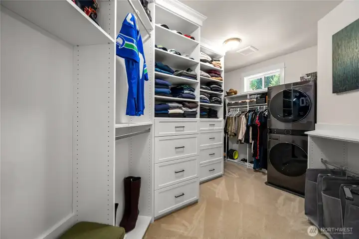 Floor to ceiling custom crown molding closets + LAUNDRY