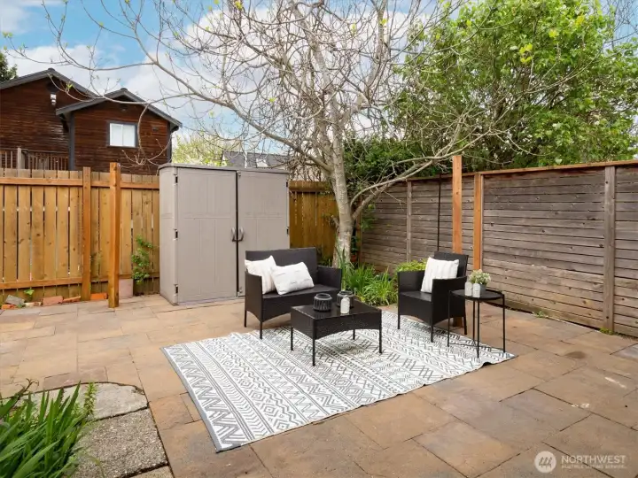 Back Yard and Patio, Posts are for hammock, Fig Tree