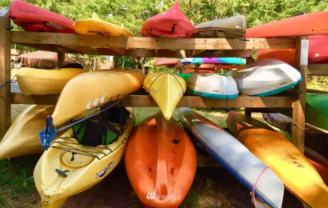 Boat storage rack at ramp