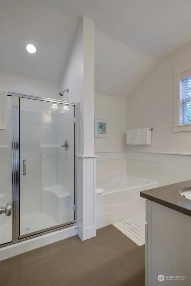 ....an oversized shower and soaking tub.  To the left is a private space for the commode.