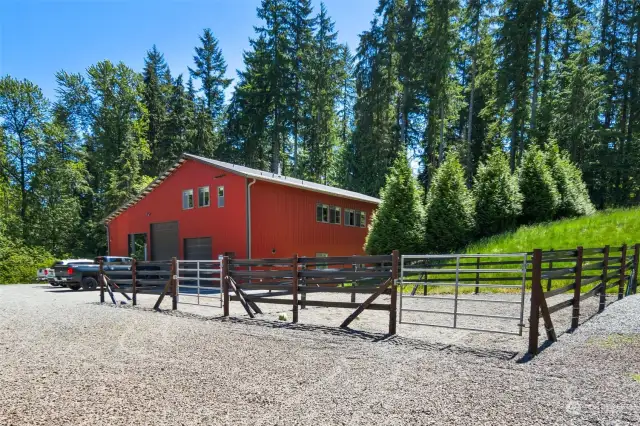 Storage barn with elegant upstairs additional dwelling unit.